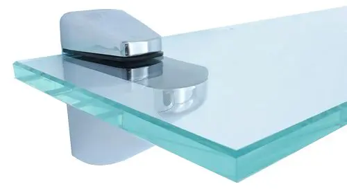 Chrome plated brass glass shelf support holding an 8mm toughened glass shelf.